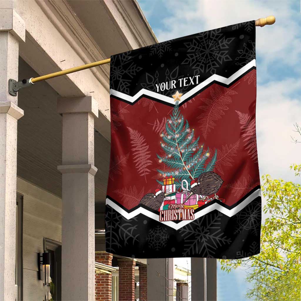 Personalised New Zealand Christmas Garden Flag Xmas Fern and Kiwi Birds LT7 House Flag Black - Polynesian Pride