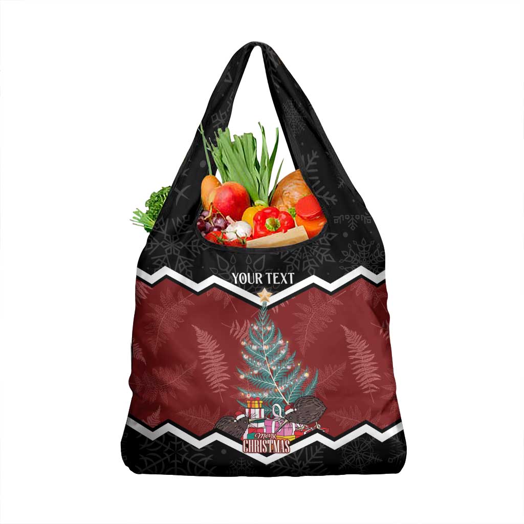 Personalised New Zealand Christmas Grocery Bag Xmas Fern and Kiwi Birds LT7 1-pack One Size Black - Polynesian Pride