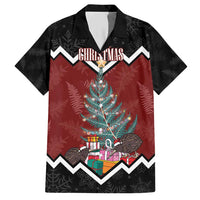 Personalised New Zealand Christmas Hawaiian Shirt Xmas Fern and Kiwi Birds LT7 Black - Polynesian Pride