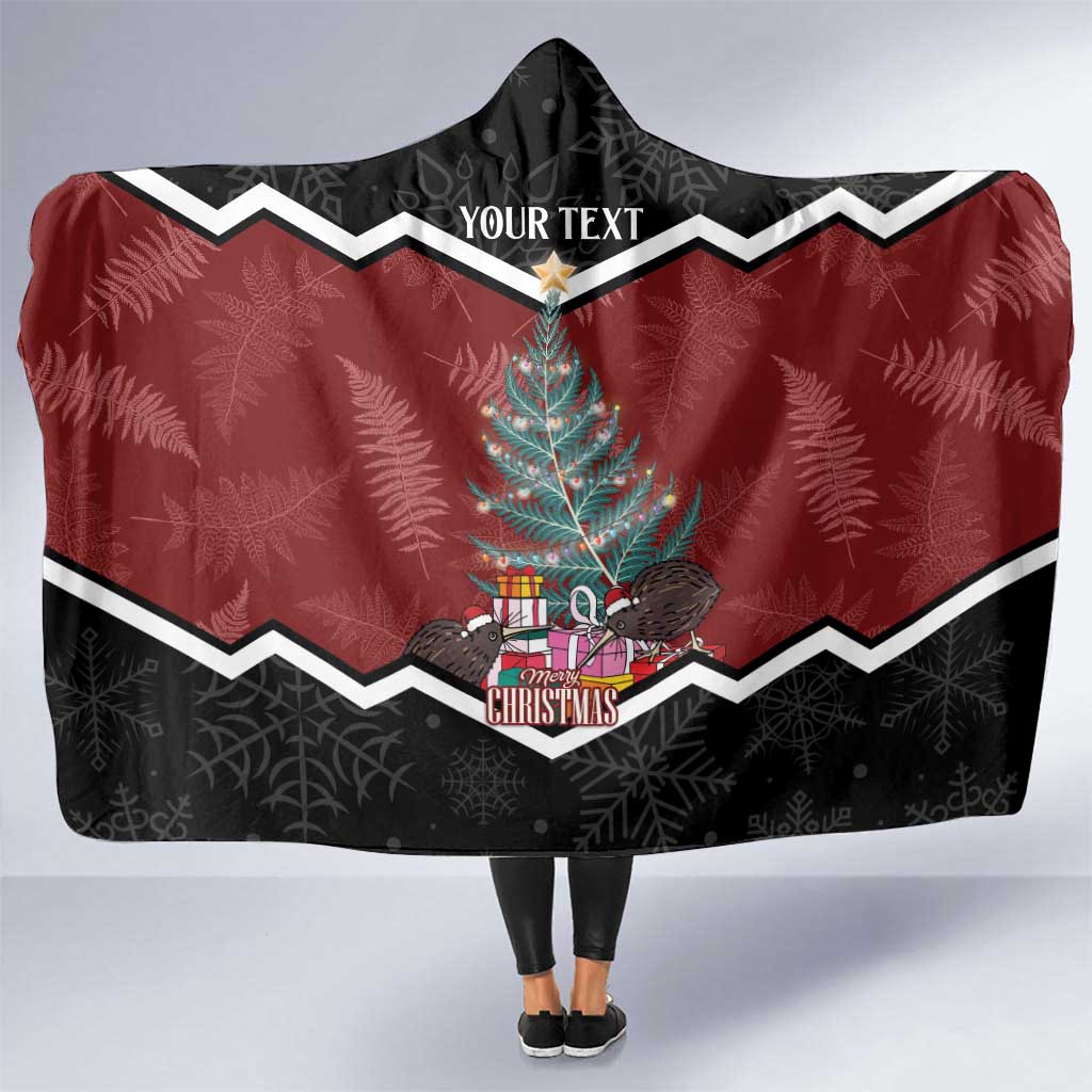 Personalised New Zealand Christmas Hooded Blanket Xmas Fern and Kiwi Birds LT7 One Size Black - Polynesian Pride