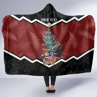 Personalised New Zealand Christmas Hooded Blanket Xmas Fern and Kiwi Birds LT7 One Size Black - Polynesian Pride