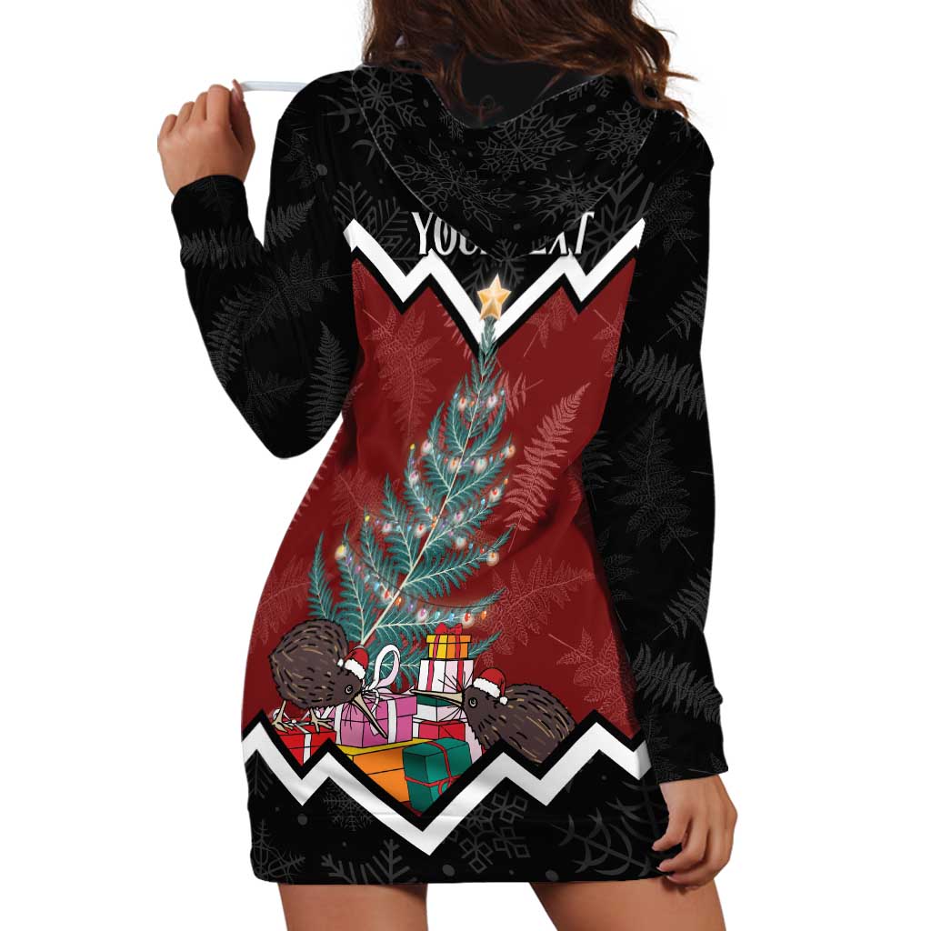 Personalised New Zealand Christmas Hoodie Dress Xmas Fern and Kiwi Birds LT7 - Polynesian Pride