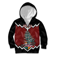Personalised New Zealand Christmas Kid Hoodie Xmas Fern and Kiwi Birds LT7 Zip Hoodie Black - Polynesian Pride