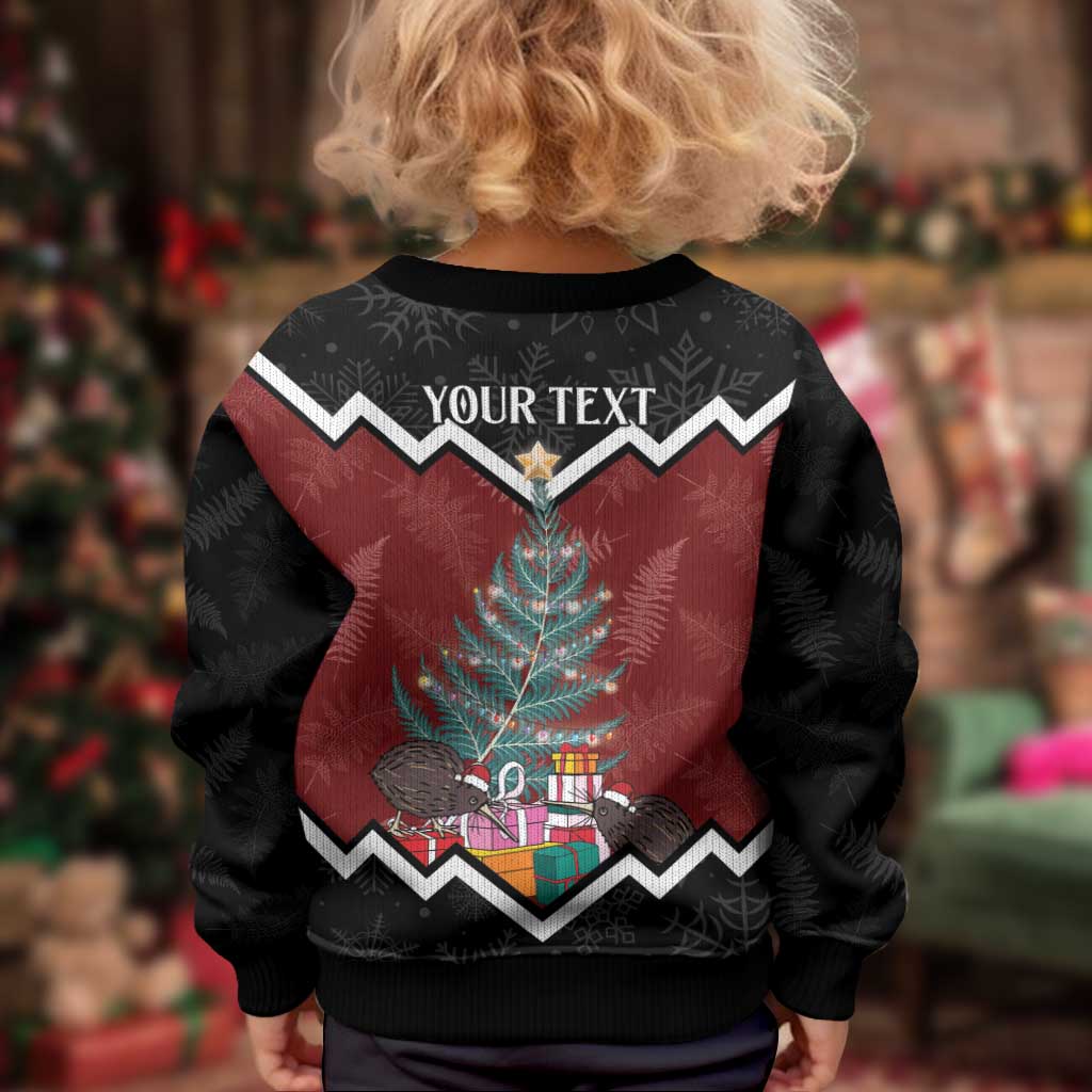 Personalised New Zealand Christmas Kid Ugly Christmas Sweater Xmas Fern and Kiwi Birds LT7 - Polynesian Pride