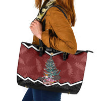 Personalised New Zealand Christmas Leather Tote Bag Xmas Fern and Kiwi Birds LT7 Black - Polynesian Pride
