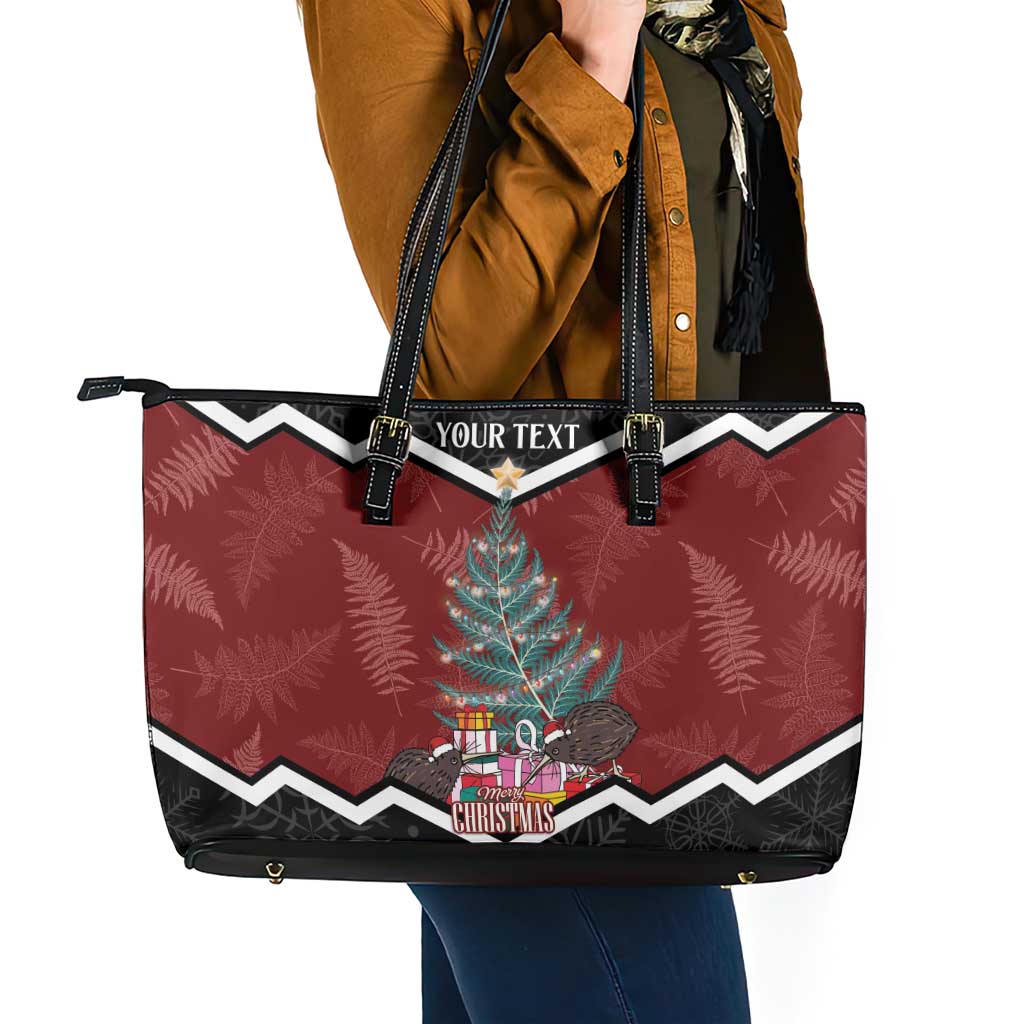 Personalised New Zealand Christmas Leather Tote Bag Xmas Fern and Kiwi Birds LT7 - Polynesian Pride
