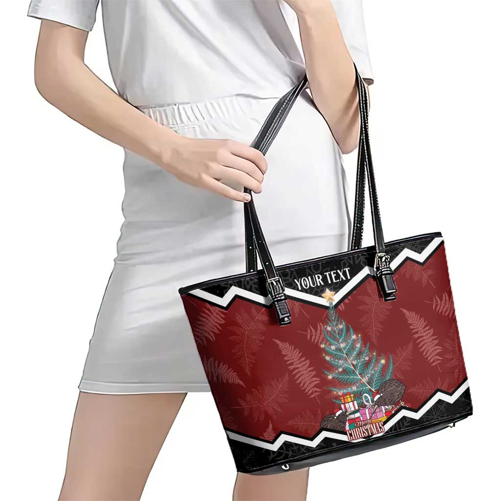 Personalised New Zealand Christmas Leather Tote Bag Xmas Fern and Kiwi Birds LT7 - Polynesian Pride