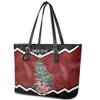 Personalised New Zealand Christmas Leather Tote Bag Xmas Fern and Kiwi Birds LT7 - Polynesian Pride