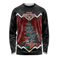 Personalised New Zealand Christmas Long Sleeve Shirt Xmas Fern and Kiwi Birds LT7 Unisex Black - Polynesian Pride