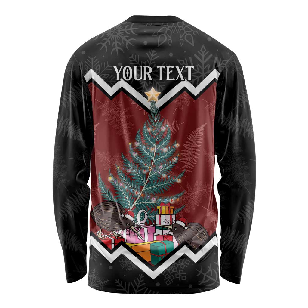 Personalised New Zealand Christmas Long Sleeve Shirt Xmas Fern and Kiwi Birds LT7 - Polynesian Pride