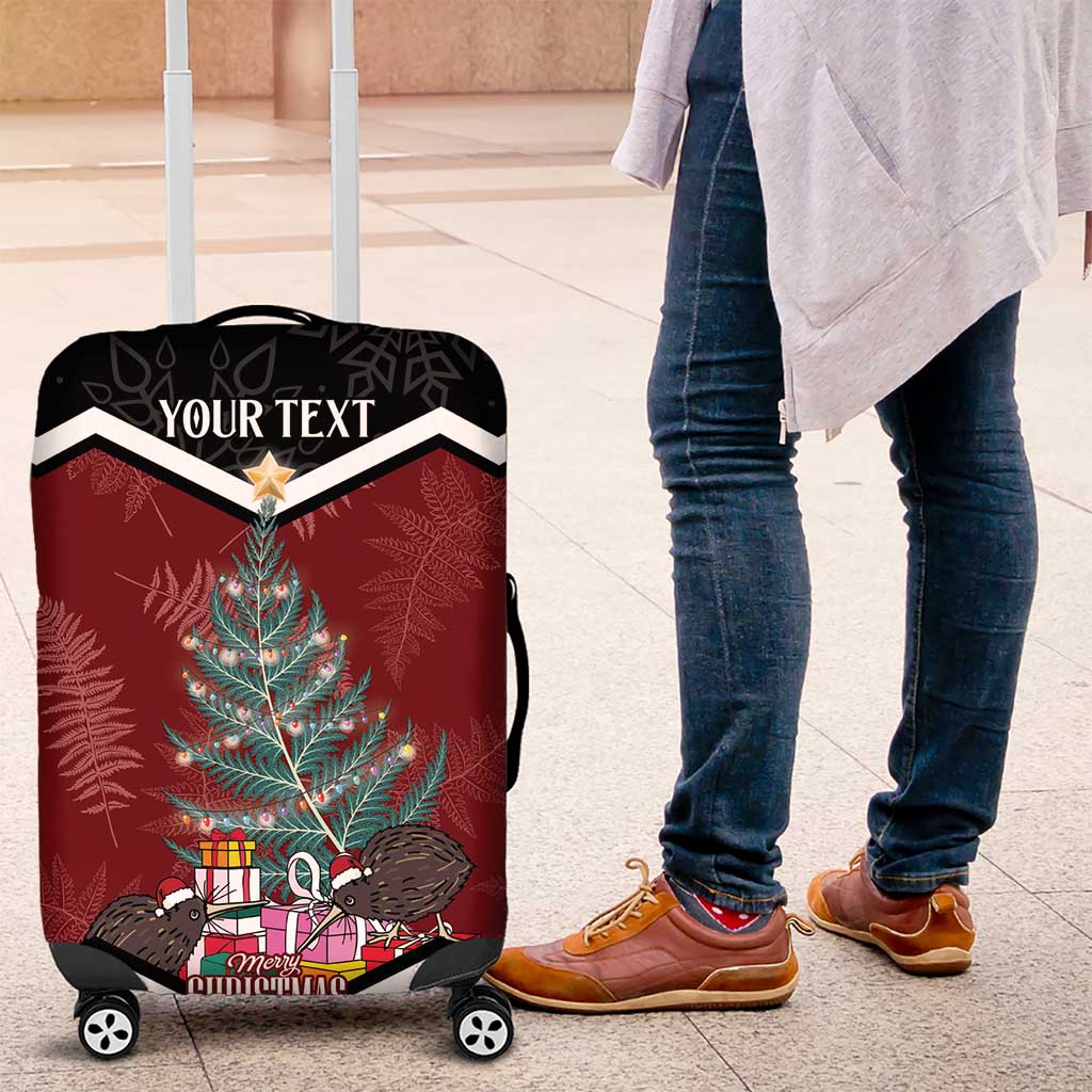 Personalised New Zealand Christmas Luggage Cover Xmas Fern and Kiwi Birds LT7 Black - Polynesian Pride