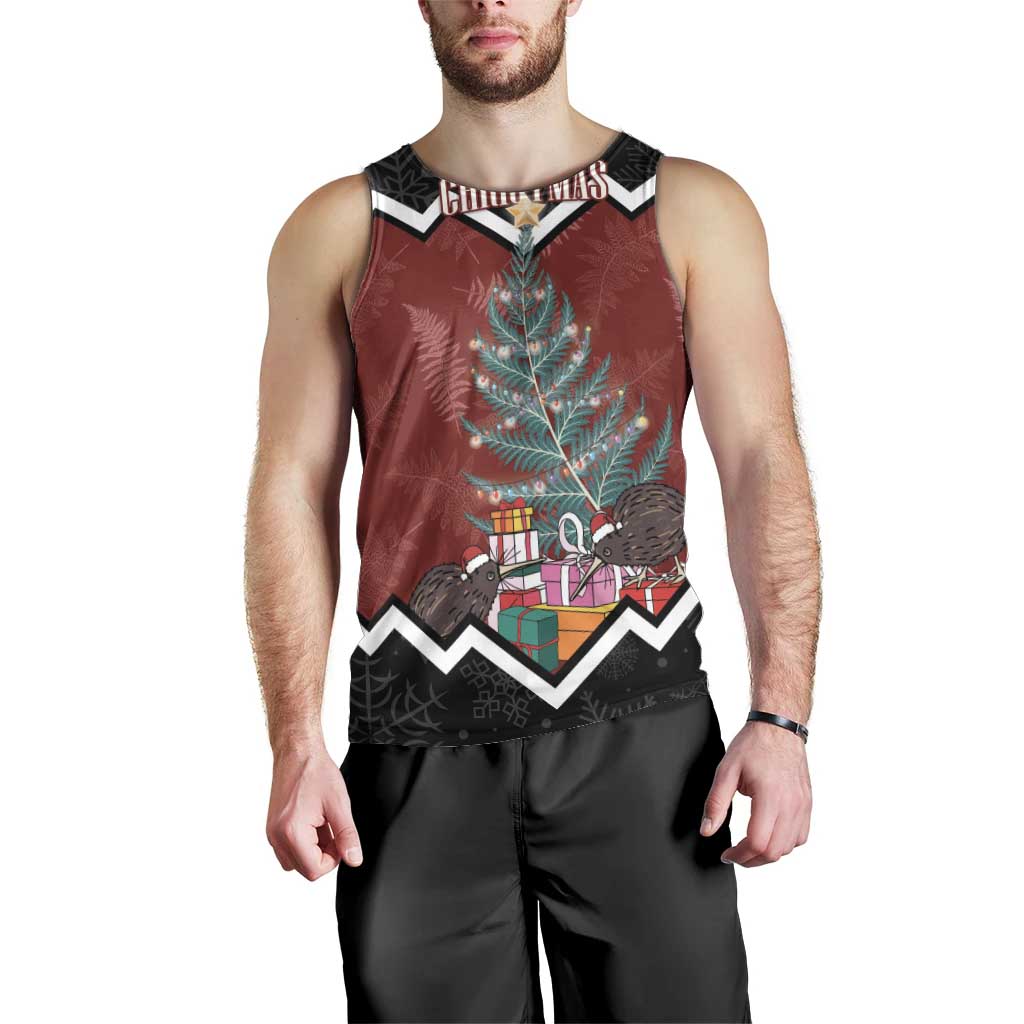 Personalised New Zealand Christmas Men Tank Top Xmas Fern and Kiwi Birds LT7 - Polynesian Pride