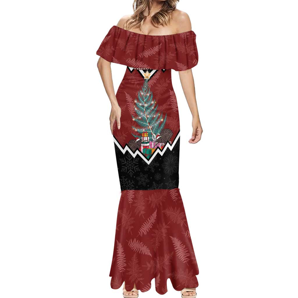 Personalised New Zealand Christmas Mermaid Dress Xmas Fern and Kiwi Birds LT7 - Polynesian Pride
