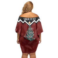 Personalised New Zealand Christmas Off Shoulder Short Dress Xmas Fern and Kiwi Birds LT7 - Polynesian Pride