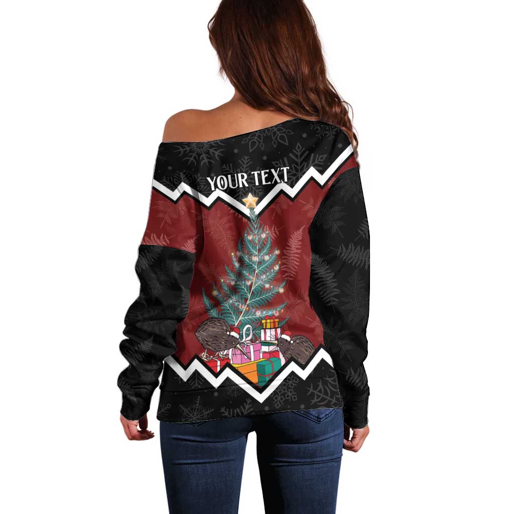 Personalised New Zealand Christmas Off Shoulder Sweater Xmas Fern and Kiwi Birds LT7 - Polynesian Pride