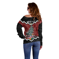 Personalised New Zealand Christmas Off Shoulder Sweater Xmas Fern and Kiwi Birds LT7 - Polynesian Pride