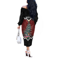 Personalised New Zealand Christmas Off The Shoulder Long Sleeve Dress Xmas Fern and Kiwi Birds LT7 - Polynesian Pride