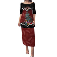 Personalised New Zealand Christmas Puletasi Xmas Fern and Kiwi Birds LT7 Long Dress Black - Polynesian Pride