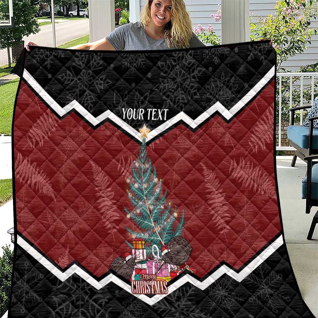 Personalised New Zealand Christmas Quilt Xmas Fern and Kiwi Birds LT7 Black - Polynesian Pride