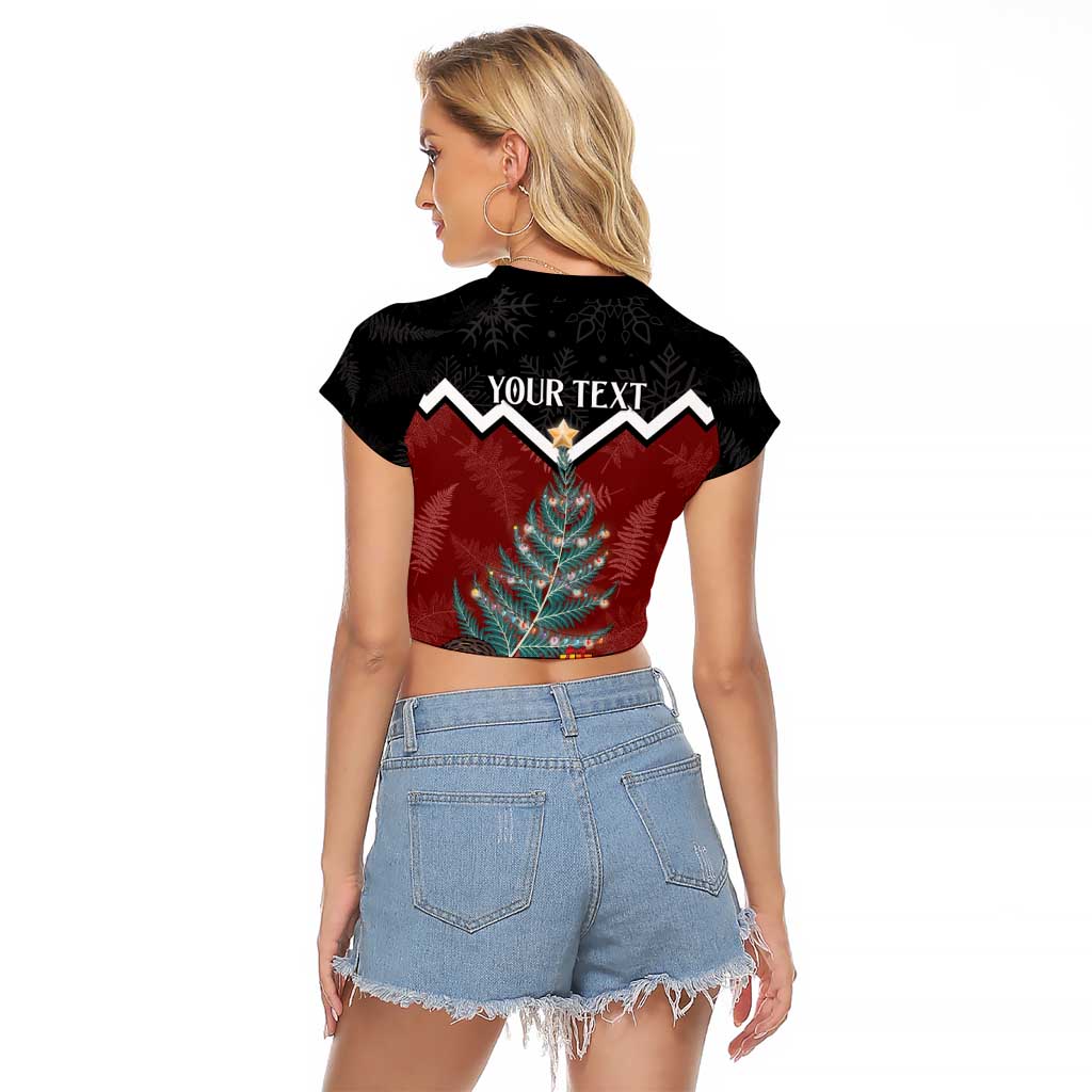 Personalised New Zealand Christmas Raglan Cropped T Shirt Xmas Fern and Kiwi Birds LT7 - Polynesian Pride