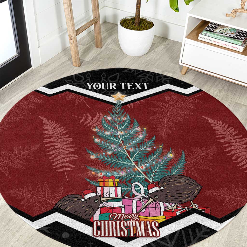 Personalised New Zealand Christmas Round Carpet Xmas Fern and Kiwi Birds LT7 Black - Polynesian Pride