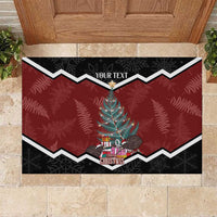 Personalised New Zealand Christmas Rubber Doormat Xmas Fern and Kiwi Birds LT7 Black - Polynesian Pride