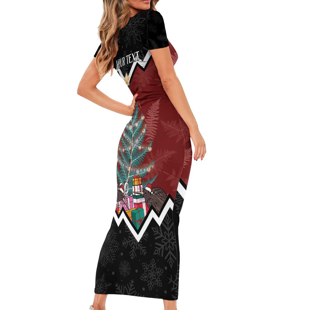 Personalised New Zealand Christmas Short Sleeve Bodycon Dress Xmas Fern and Kiwi Birds LT7 - Polynesian Pride