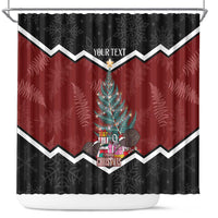 Personalised New Zealand Christmas Shower Curtain Xmas Fern and Kiwi Birds LT7 Black - Polynesian Pride