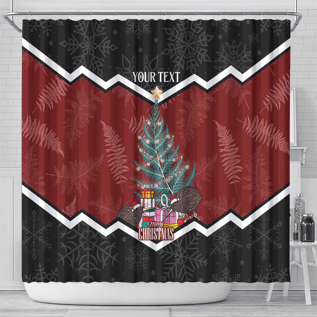 Personalised New Zealand Christmas Shower Curtain Xmas Fern and Kiwi Birds LT7 - Polynesian Pride