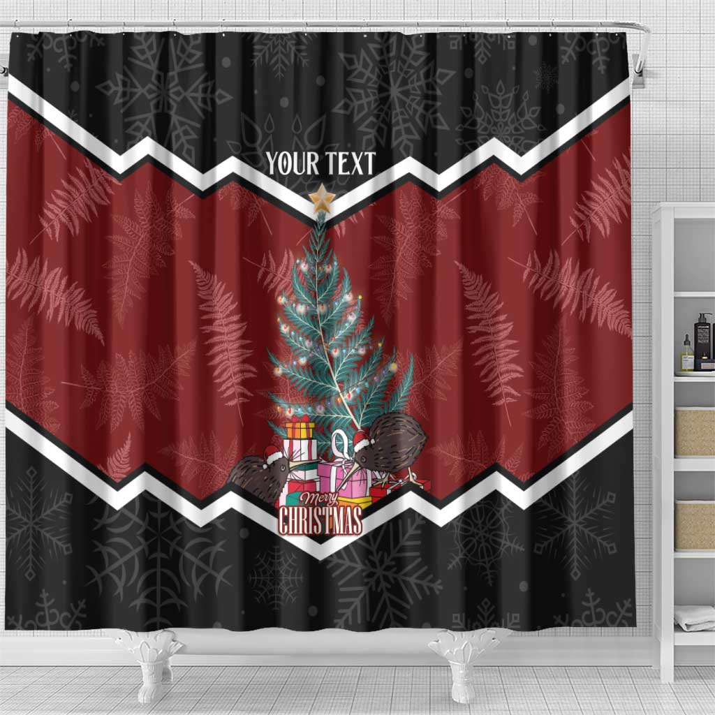 Personalised New Zealand Christmas Shower Curtain Xmas Fern and Kiwi Birds LT7 - Polynesian Pride