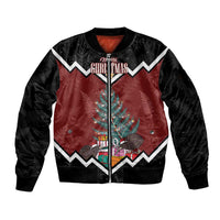 Personalised New Zealand Christmas Sleeve Zip Bomber Jacket Xmas Fern and Kiwi Birds LT7 Unisex Black - Polynesian Pride