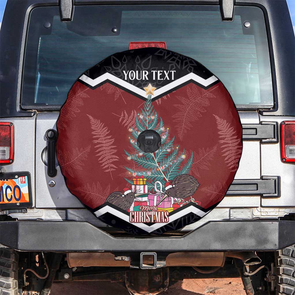 Personalised New Zealand Christmas Spare Tire Cover Xmas Fern and Kiwi Birds LT7 Black - Polynesian Pride
