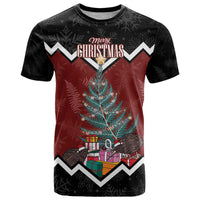 Personalised New Zealand Christmas T Shirt Xmas Fern and Kiwi Birds LT7 Black - Polynesian Pride