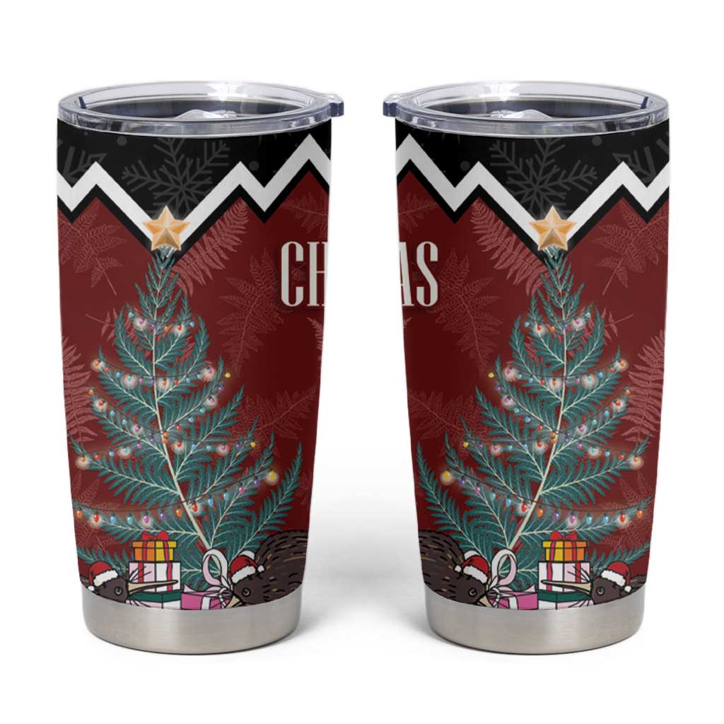 Personalised New Zealand Christmas Tumbler Cup Xmas Fern and Kiwi Birds LT7 Black - Polynesian Pride