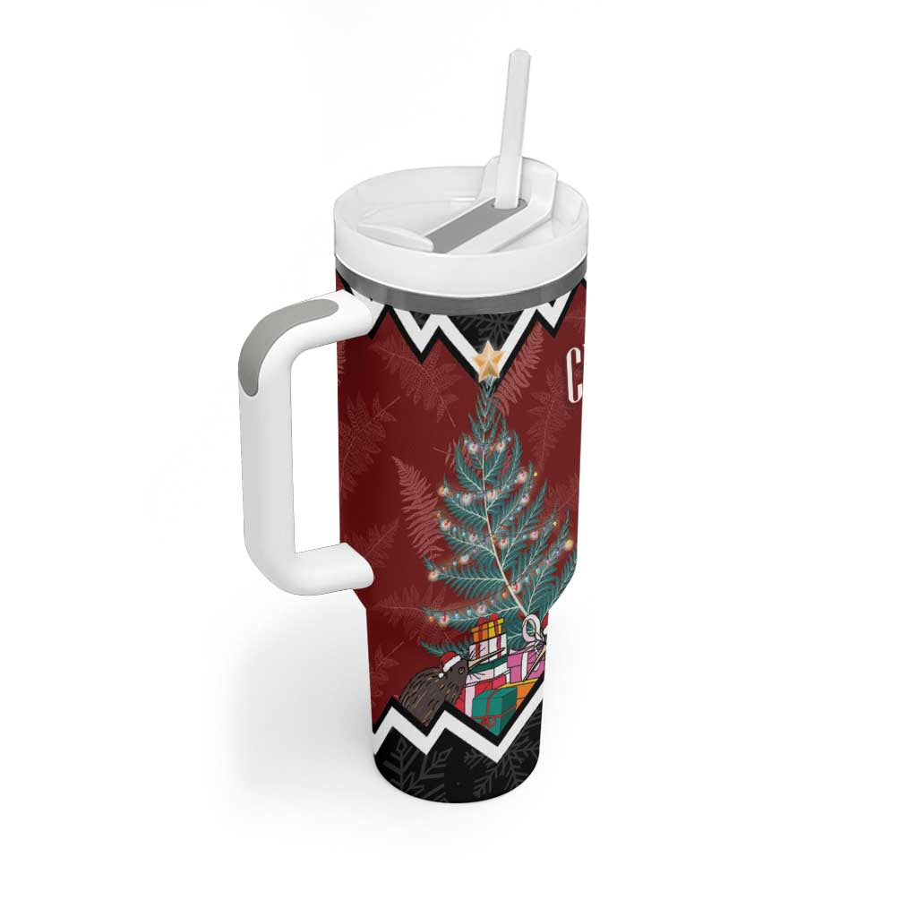 Personalised New Zealand Christmas Tumbler With Handle Xmas Fern and Kiwi Birds LT7 - Polynesian Pride