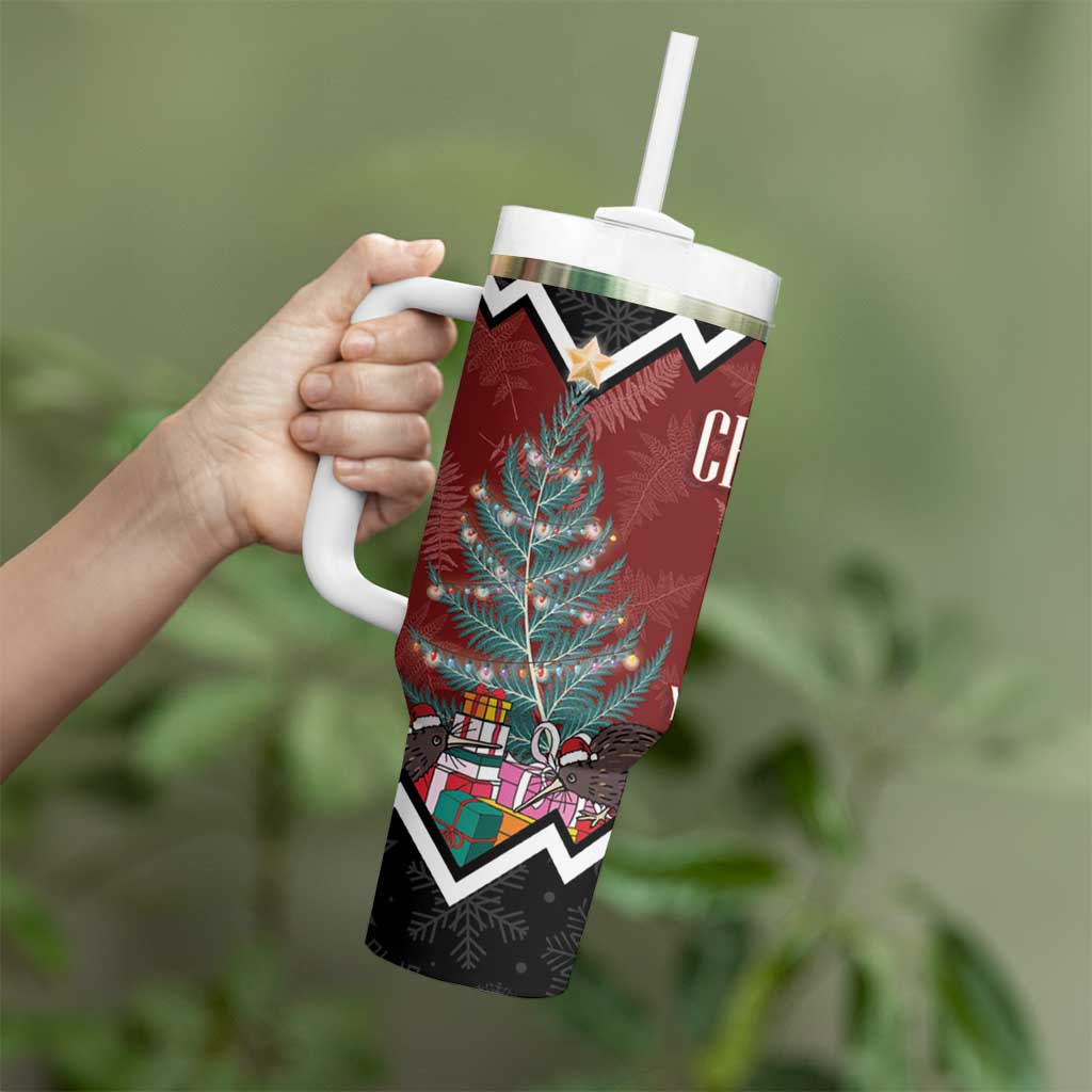Personalised New Zealand Christmas Tumbler With Handle Xmas Fern and Kiwi Birds LT7 - Polynesian Pride