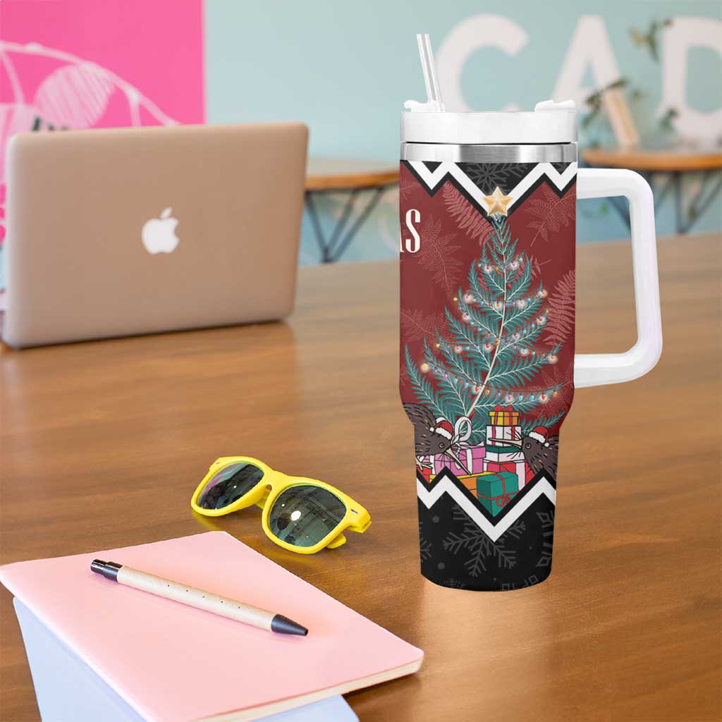 Personalised New Zealand Christmas Tumbler With Handle Xmas Fern and Kiwi Birds LT7 - Polynesian Pride