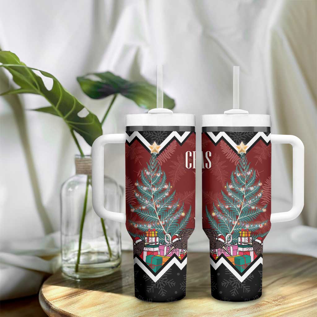Personalised New Zealand Christmas Tumbler With Handle Xmas Fern and Kiwi Birds LT7 - Polynesian Pride