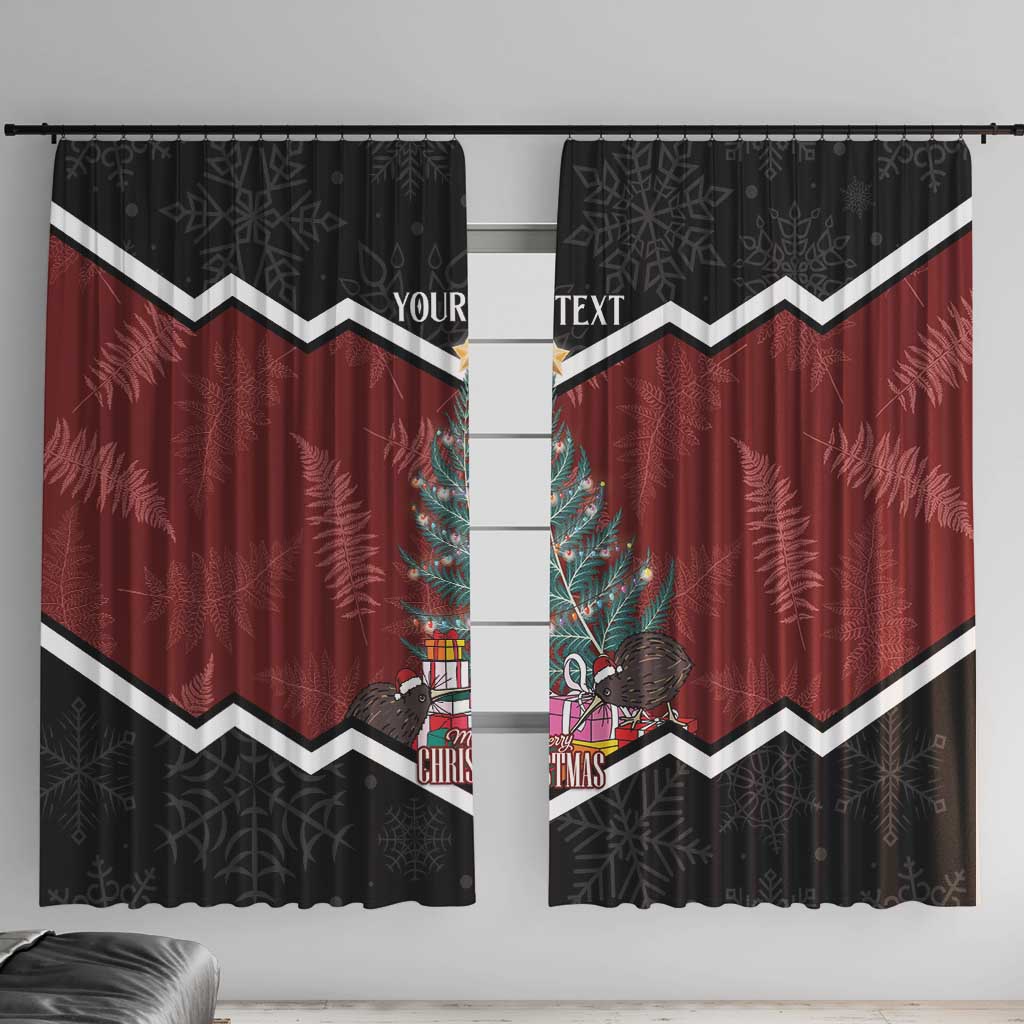 Personalised New Zealand Christmas Window Curtain Xmas Fern and Kiwi Birds LT7 With Hooks Black - Polynesian Pride