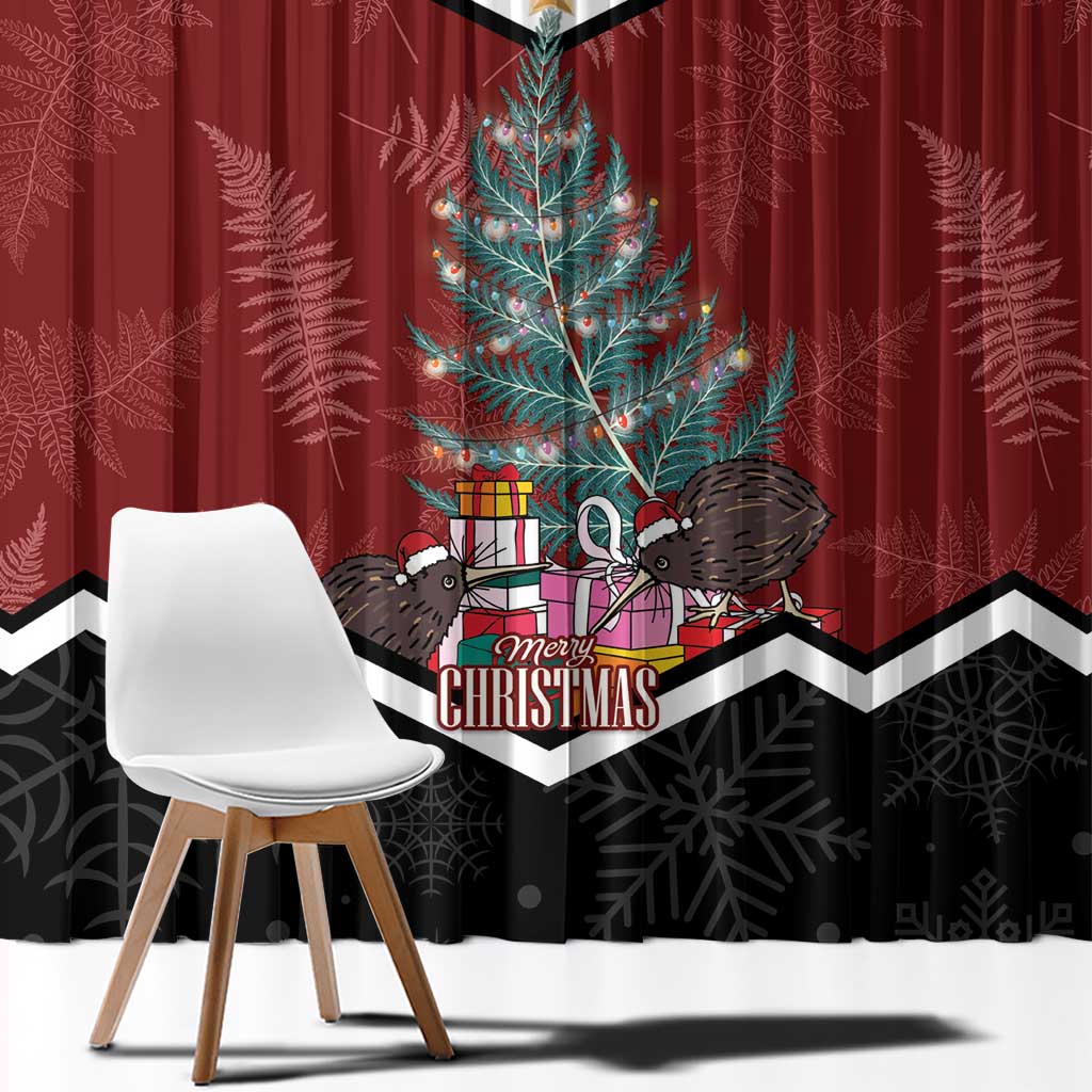 Personalised New Zealand Christmas Window Curtain Xmas Fern and Kiwi Birds LT7 - Polynesian Pride