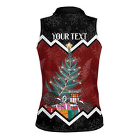 Personalised New Zealand Christmas Women Sleeveless Polo Shirt Xmas Fern and Kiwi Birds LT7 - Polynesian Pride
