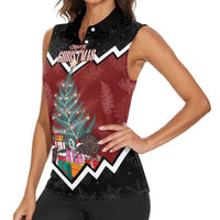 Personalised New Zealand Christmas Women Sleeveless Polo Shirt Xmas Fern and Kiwi Birds LT7 - Polynesian Pride