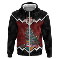 Personalised New Zealand Christmas Zip Hoodie Xmas Fern and Kiwi Birds LT7 Zip Hoodie Black - Polynesian Pride