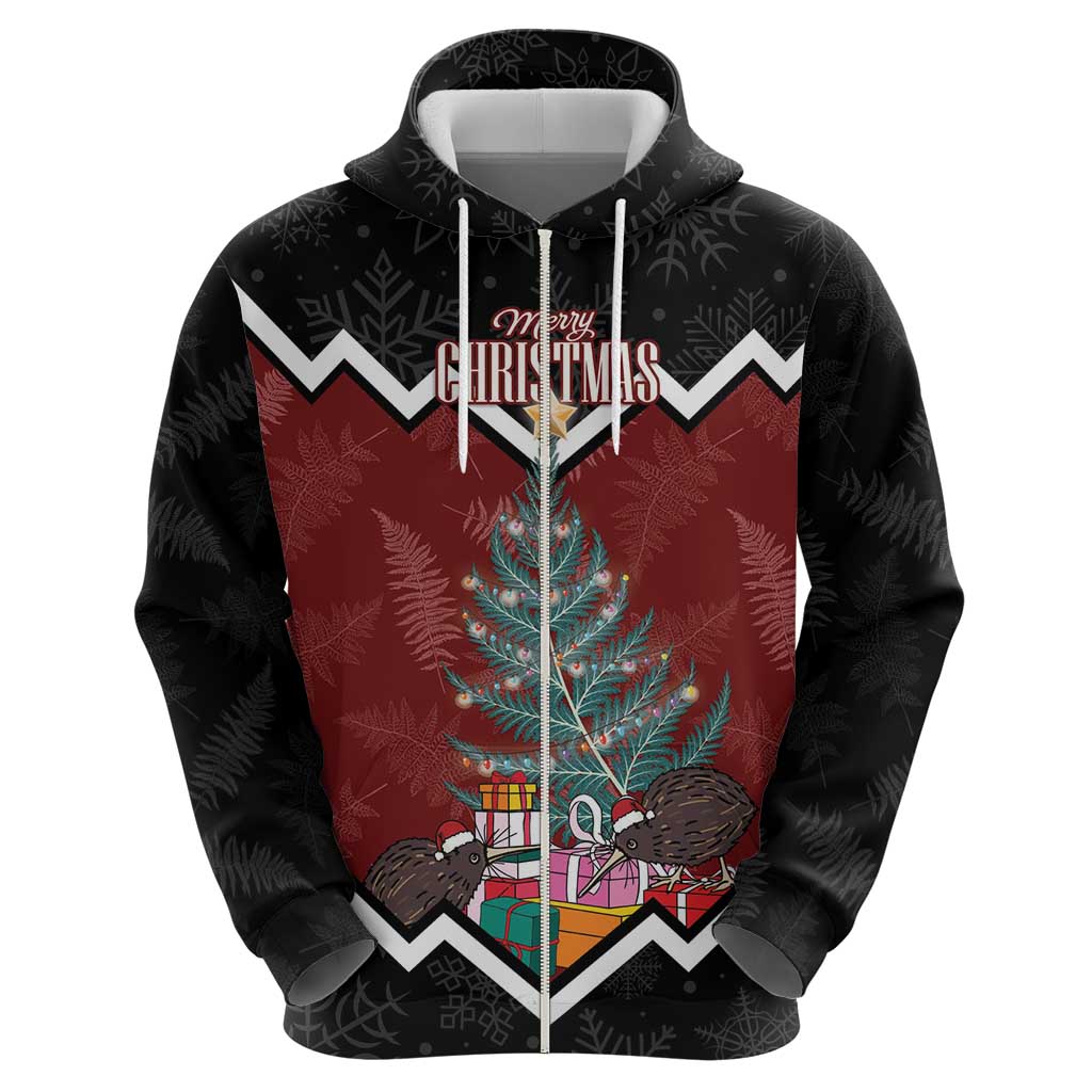 Personalised New Zealand Christmas Zip Hoodie Xmas Fern and Kiwi Birds LT7 - Polynesian Pride