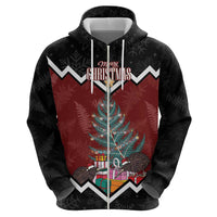 Personalised New Zealand Christmas Zip Hoodie Xmas Fern and Kiwi Birds LT7 - Polynesian Pride