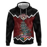 Personalised New Zealand Christmas Zip Hoodie Xmas Fern and Kiwi Birds LT7 Pullover Hoodie Black - Polynesian Pride