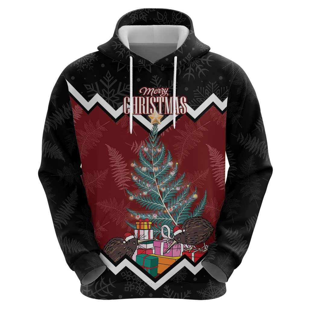 Personalised New Zealand Christmas Zip Hoodie Xmas Fern and Kiwi Birds LT7 - Polynesian Pride
