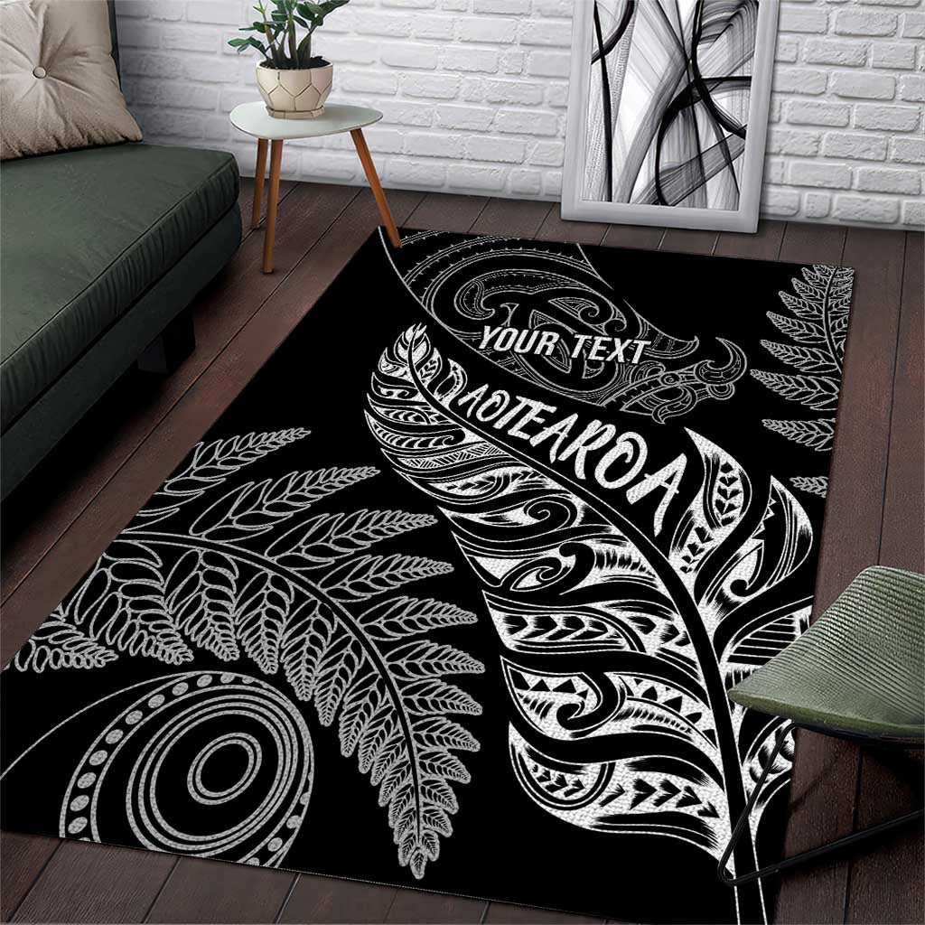 Aotearoa Personalized Lawn Bowls Maori Area Rug New Zealand Black Tribal Silver Fern - Polynesian Pride