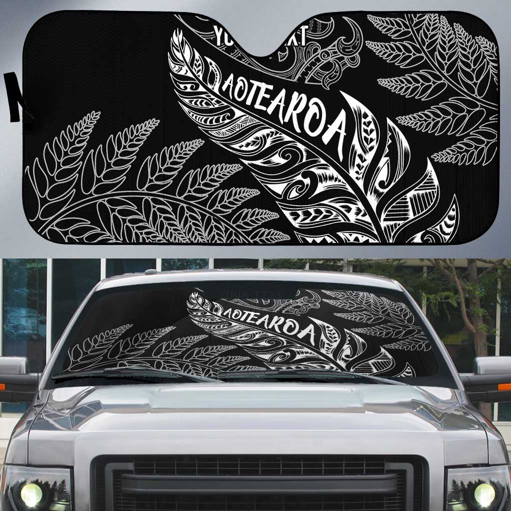 Aotearoa Personalized Lawn Bowls Maori Auto Sun Shade New Zealand Black Tribal Silver Fern LT7 Black - Polynesian Pride