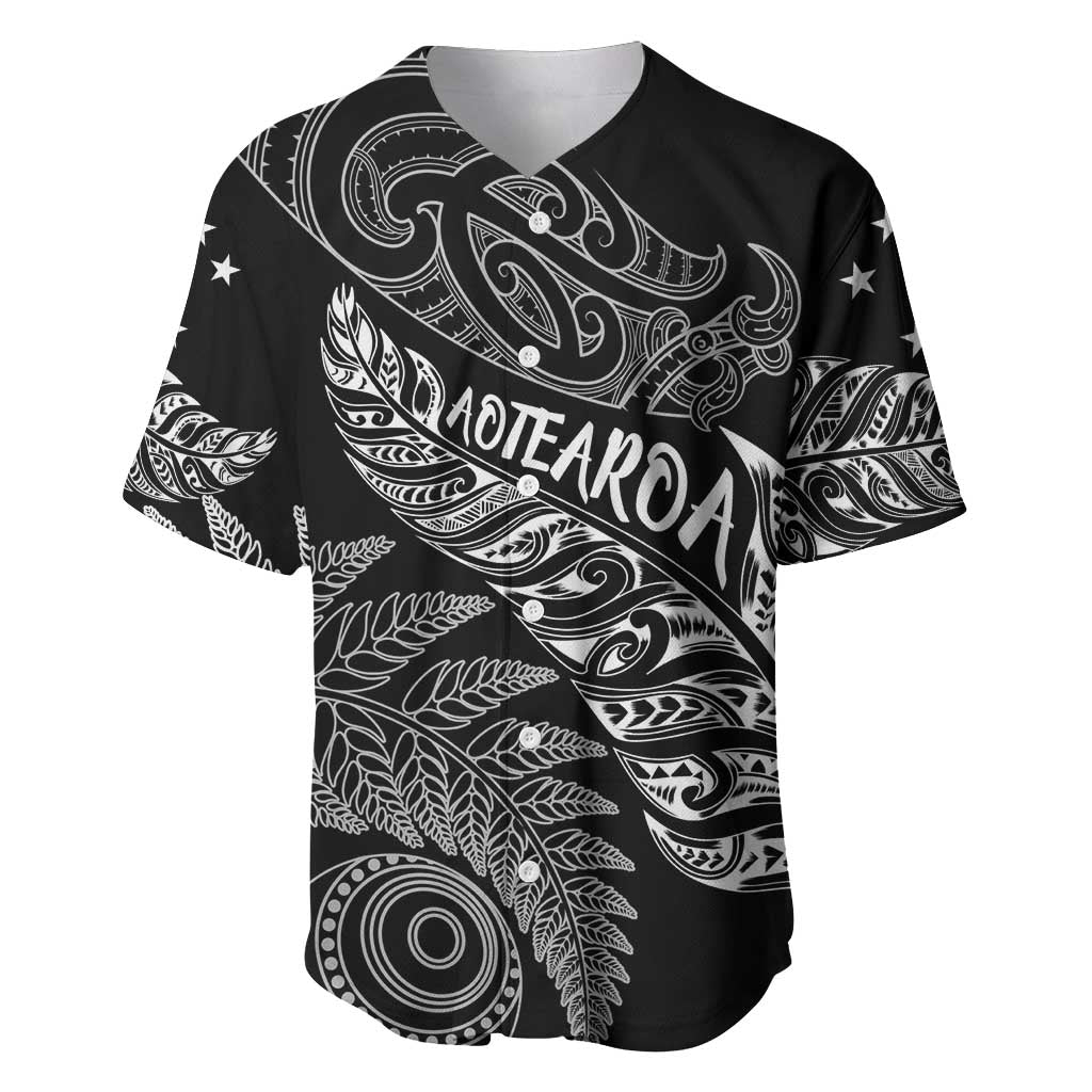 Aotearoa Personalized Lawn Bowls Maori Baseball Jersey New Zealand Black Tribal Silver Fern - Polynesian Pride